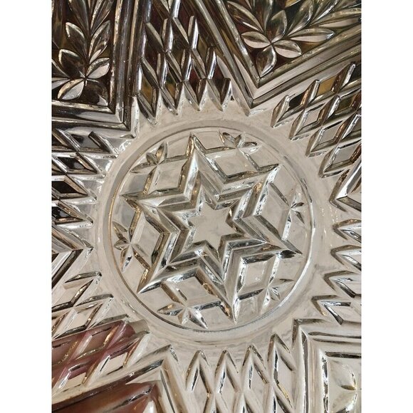 Round Serving Platter Dish Vintage Star Pattern Clear Cut Glass Rare Center Star - Picture 8 of 9